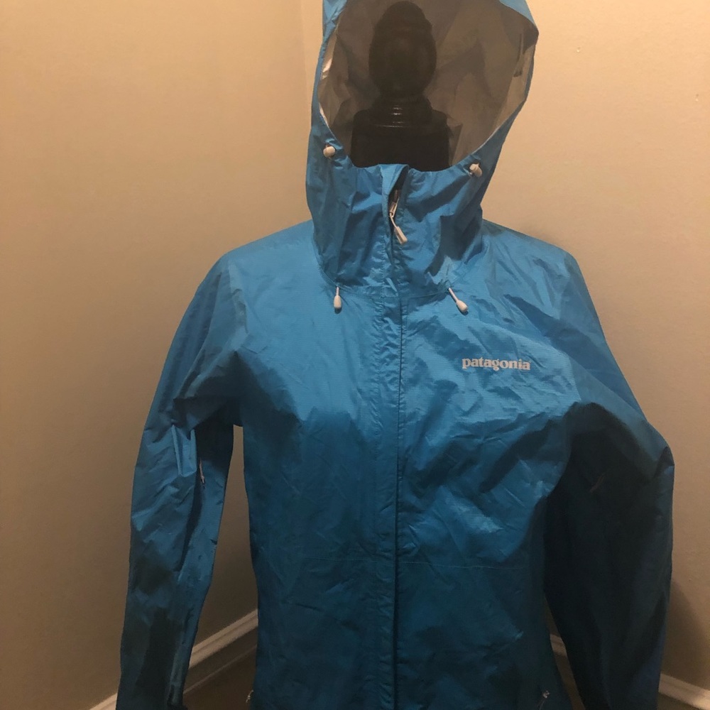Turquoise Patagonia rain jacket